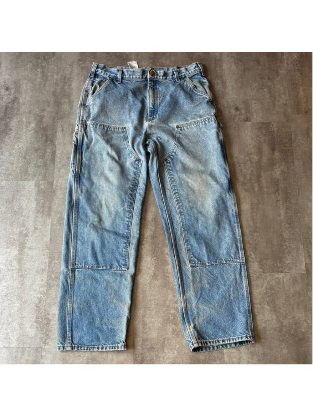 Vintage Carhartt Double Knee Carpenter Jeans B73 DST Mens 36x32 Faded Denim